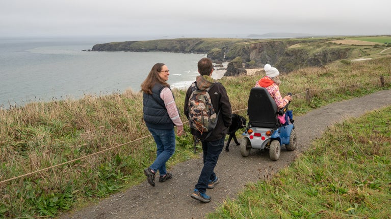 Visitors on the cliff tops at Carnewas at Bedruthan in Cornwall